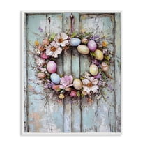 Rustic Easter Egg Wreath White Framed Giclee Art, 24 x 30, Made In USA