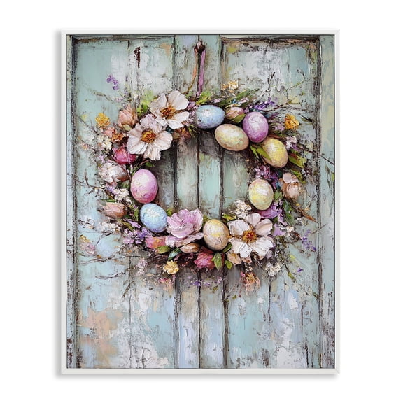 Rustic Easter Egg Wreath White Framed Giclee Art, 24 x 30, Made In USA