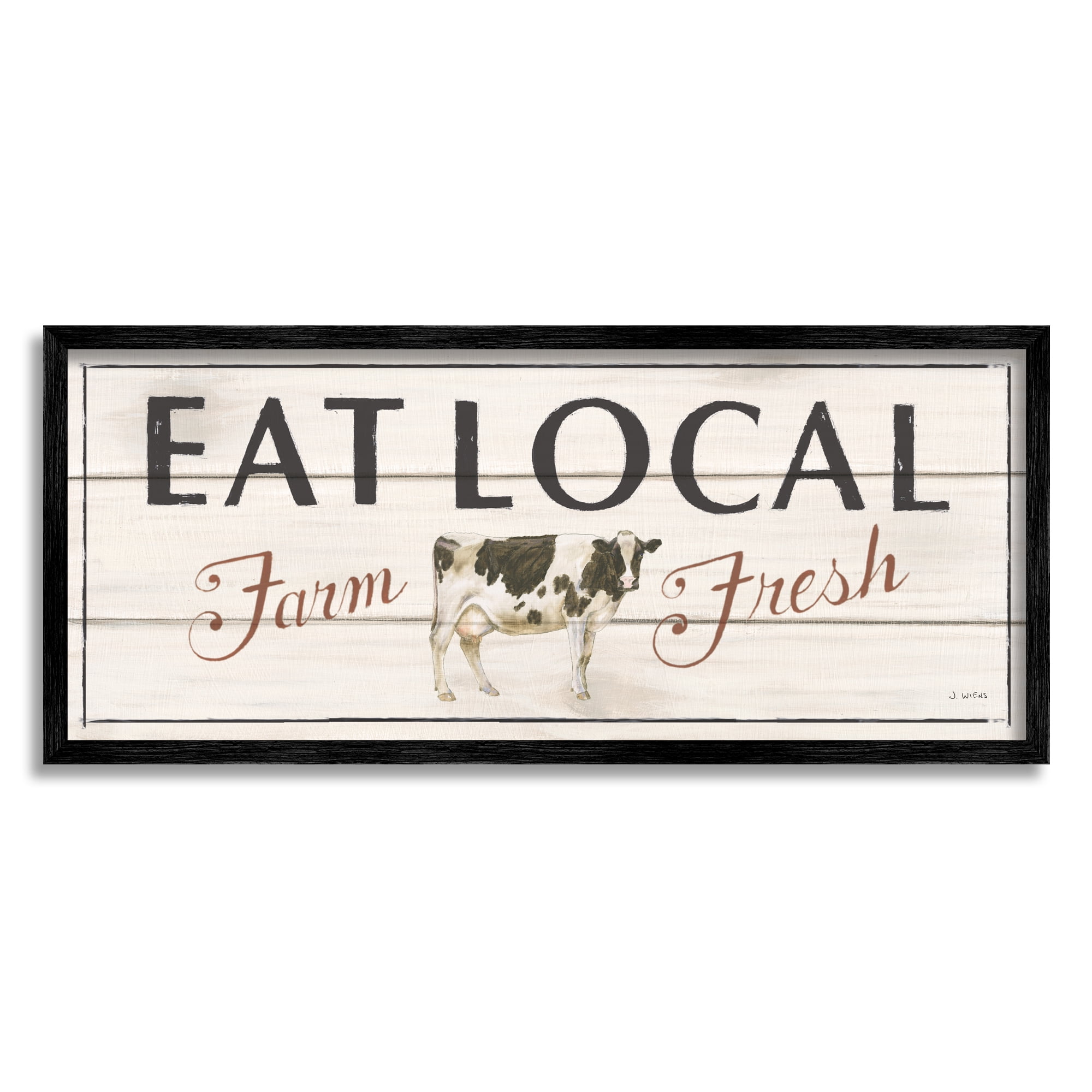 Stupell Industries Rustic Eat Local Phrase Animals & Insects Painting Black Framed Art Print Wall Art, 30 x 13