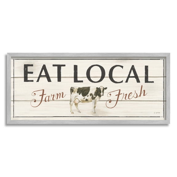 Stupell Industries Rustic Eat Local Phrase Animals & Insects Painting Gray Framed Art Print Wall Art, 24 x 10