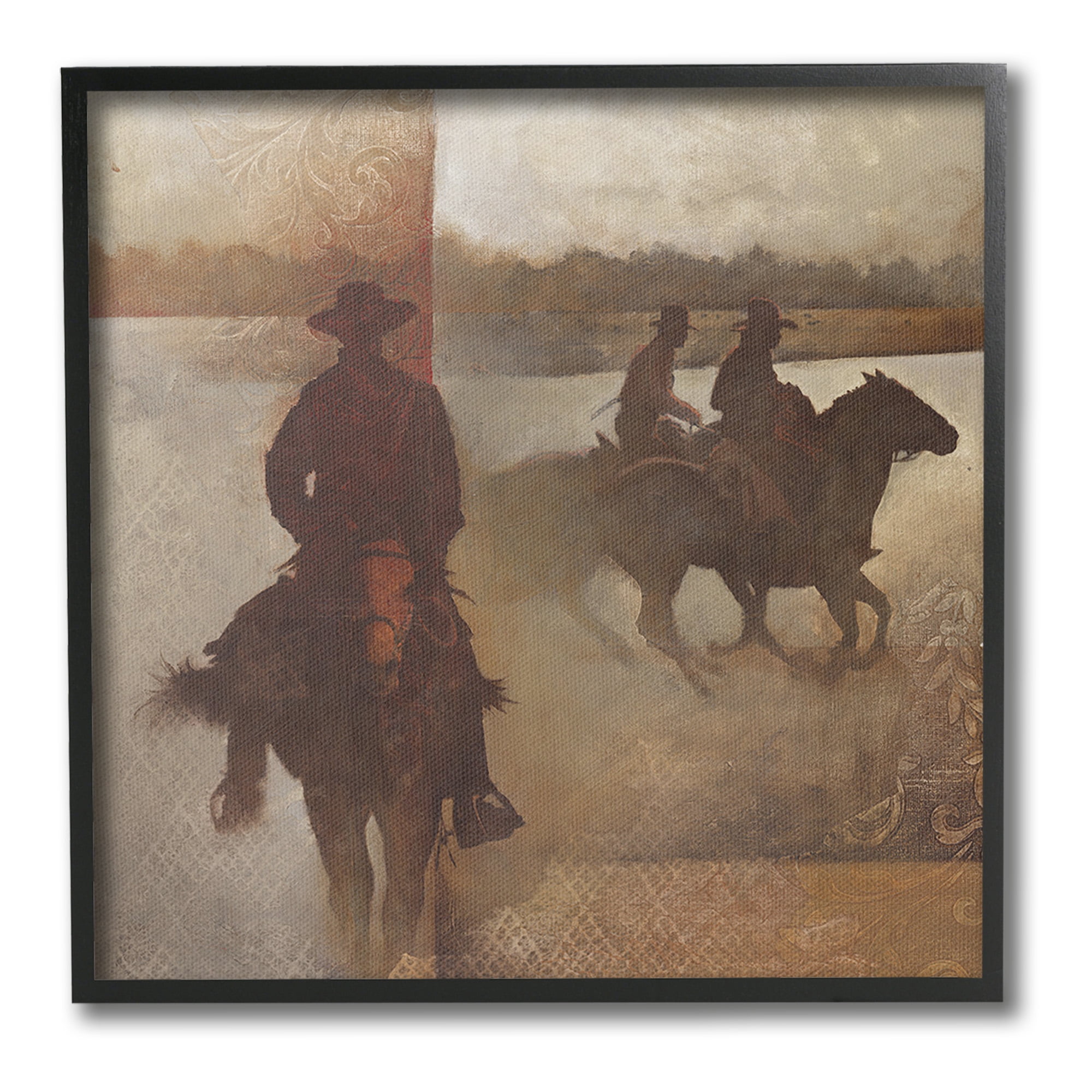 Stupell Industries Rustic Equestrian Collage Animals & Insects Painting Black Framed Art Print Wall Art, 12 x 12