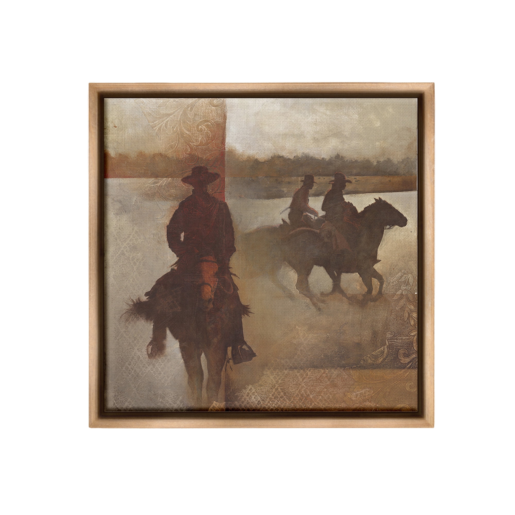 Stupell Industries Rustic Equestrian Collage Animals & Insects Painting Brown Floater Framed Canvas Art Print Wall Art, 25 x 25