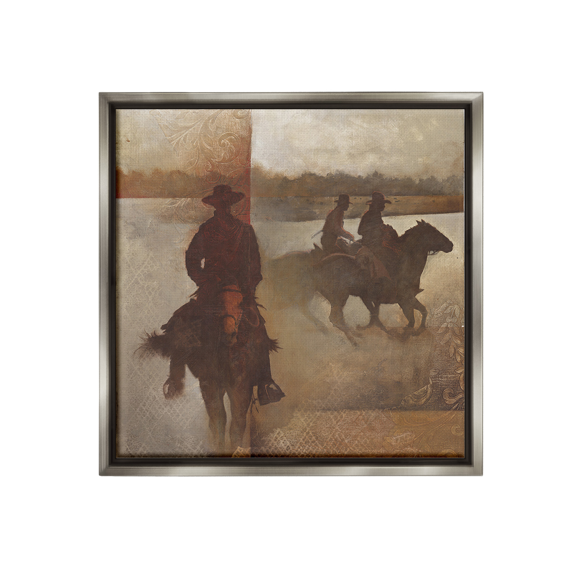 Stupell Industries Rustic Equestrian Collage Animals & Insects Painting Gray Floater Framed Canvas Art Print Wall Art, 18 x 18