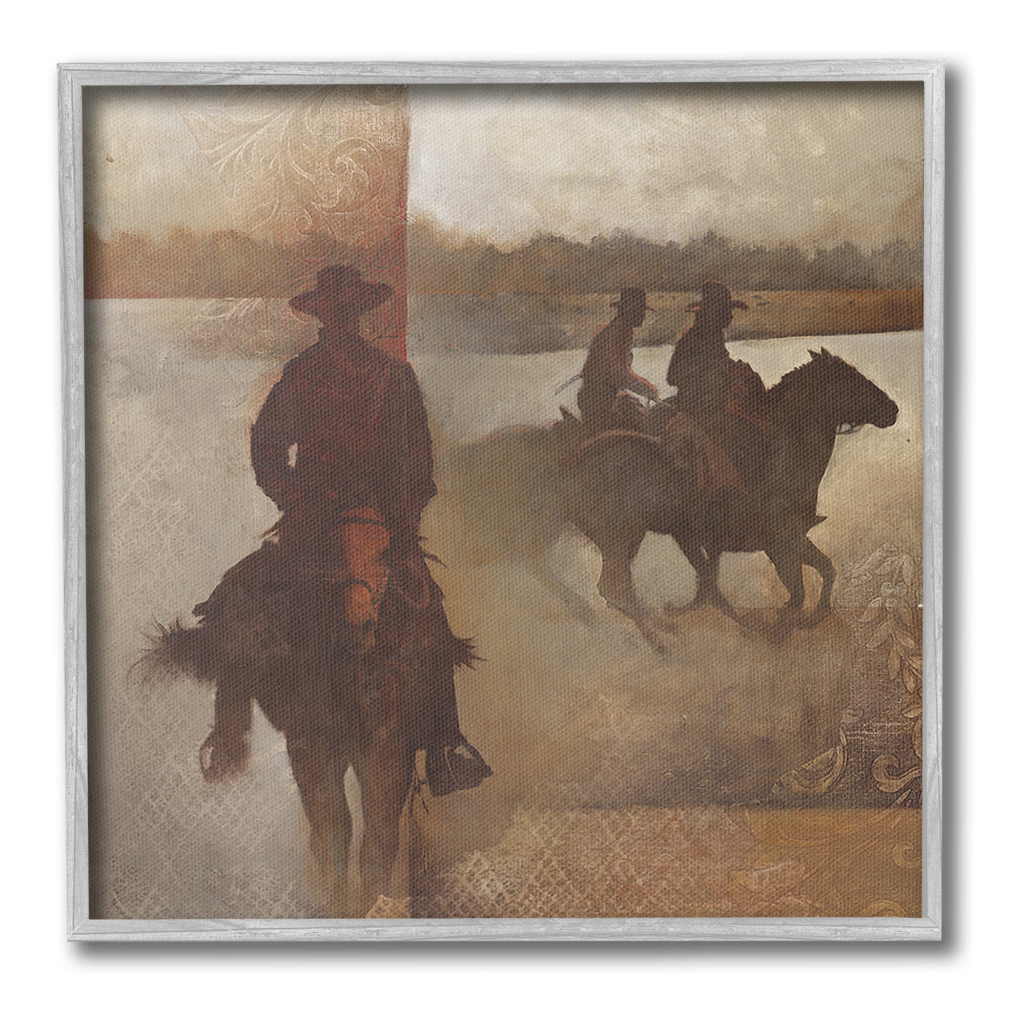 Stupell Industries Rustic Equestrian Collage Animals & Insects Painting Gray Framed Art Print Wall Art, 12 x 12