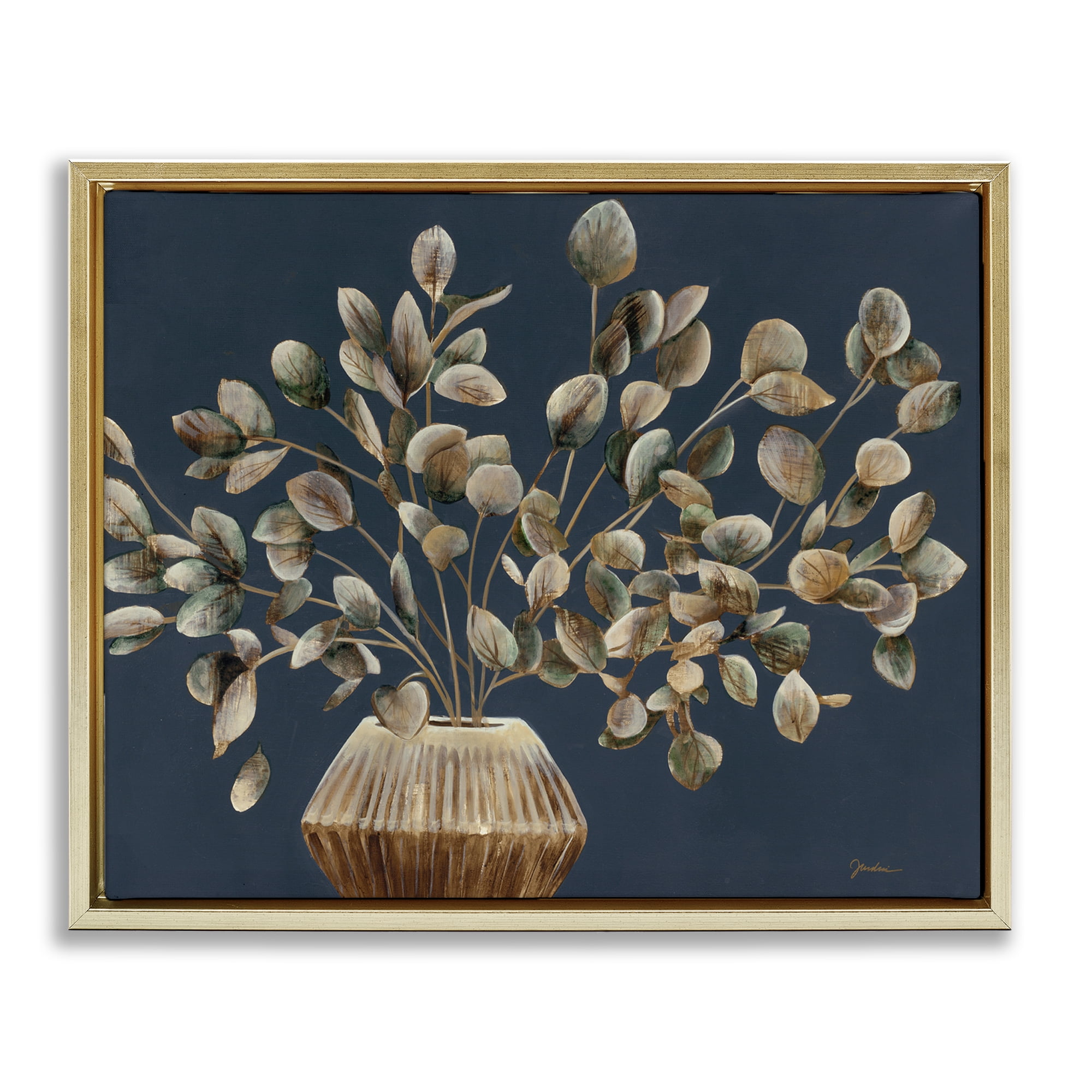 Stupell Industries Rustic Eucalyptus Leaves Botanical & Floral Painting Gold Floater Framed Art Print Wall Art, 21 x 17