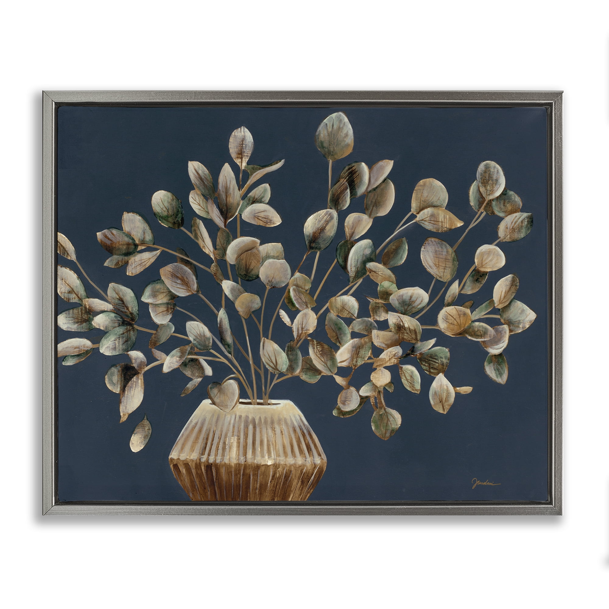 Stupell Industries Rustic Eucalyptus Leaves Botanical & Floral Painting Gray Floater Framed Art Print Wall Art, 31 x 25