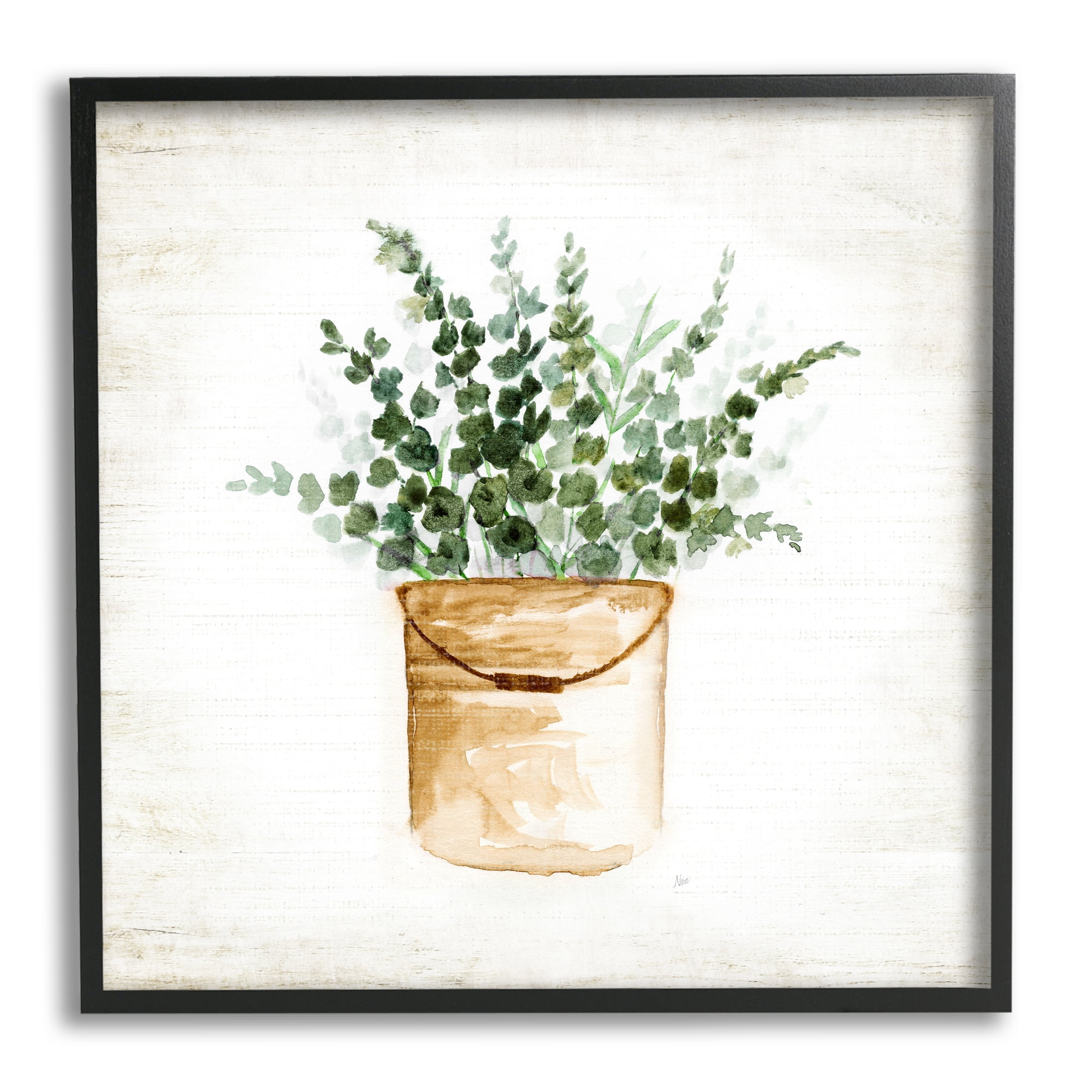Stupell Industries Rustic Eucalyptus Planter Botanical & Floral Painting Black Framed Art Print Wall Art, 24 x 24