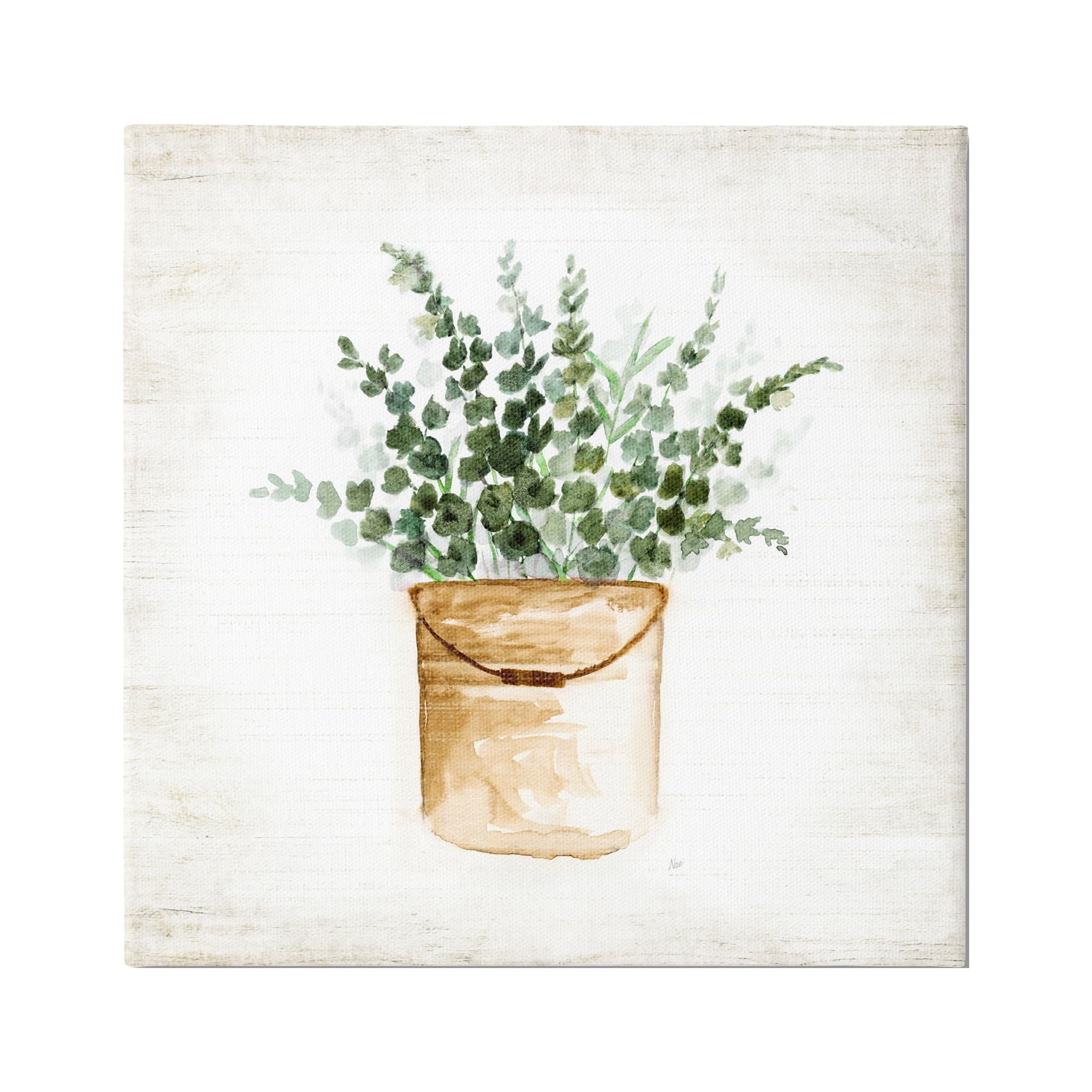Rustic Eucalyptus Planter Botanical Canvas Wall Art, 17 x 17