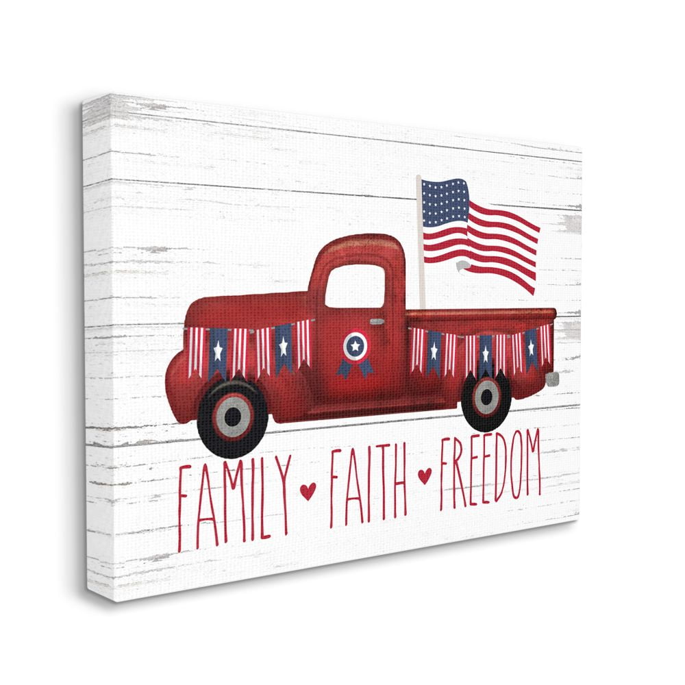 Stupell Industries Rustic Faith Family Freedom Patriotic Quote Americana Truck Canvas Wall Art Design by Lettered and Lined, 24" x 30"
