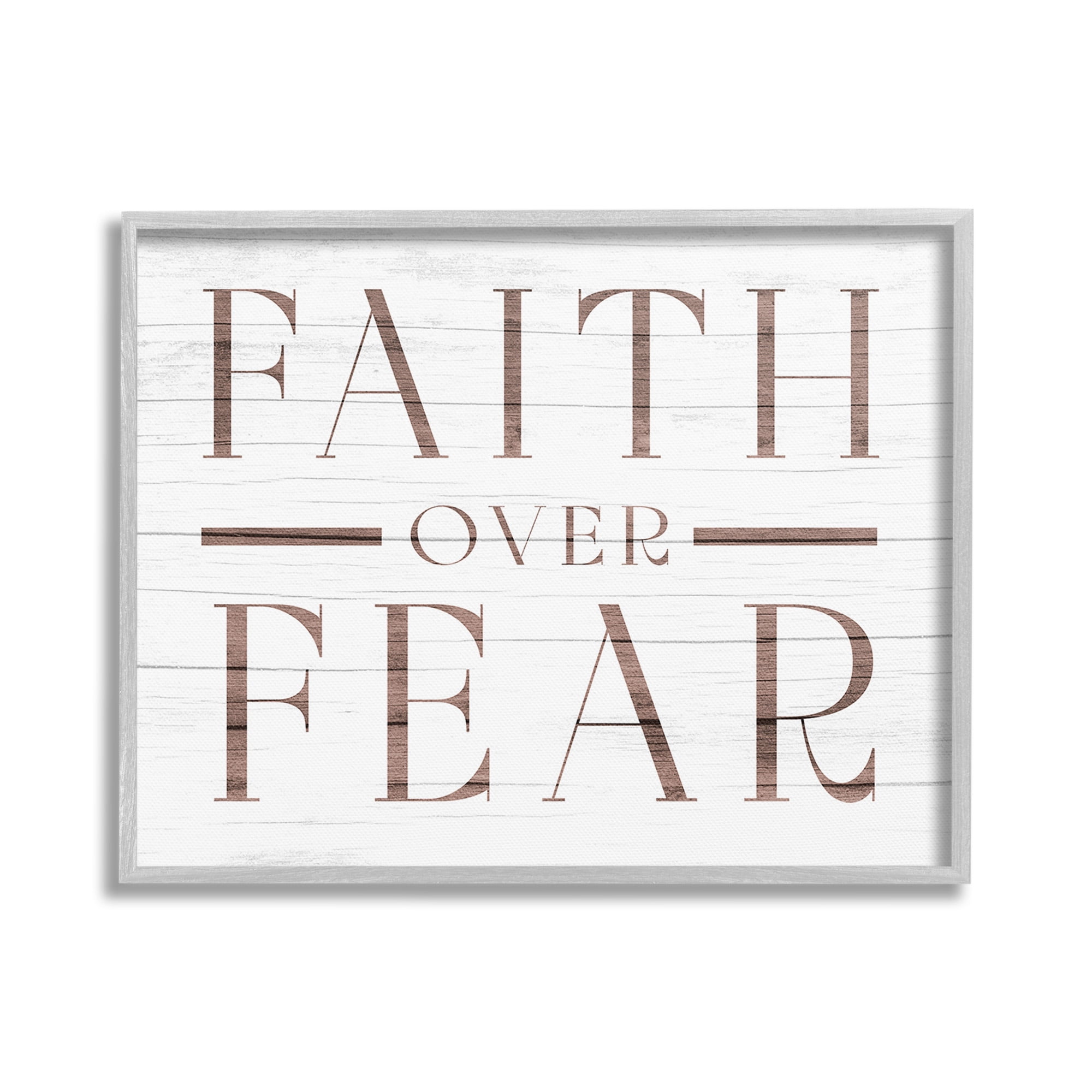 Stupell Industries Rustic Faith Over Fear Religious Painting Gray Framed Art Print Wall Art, 30 x 24