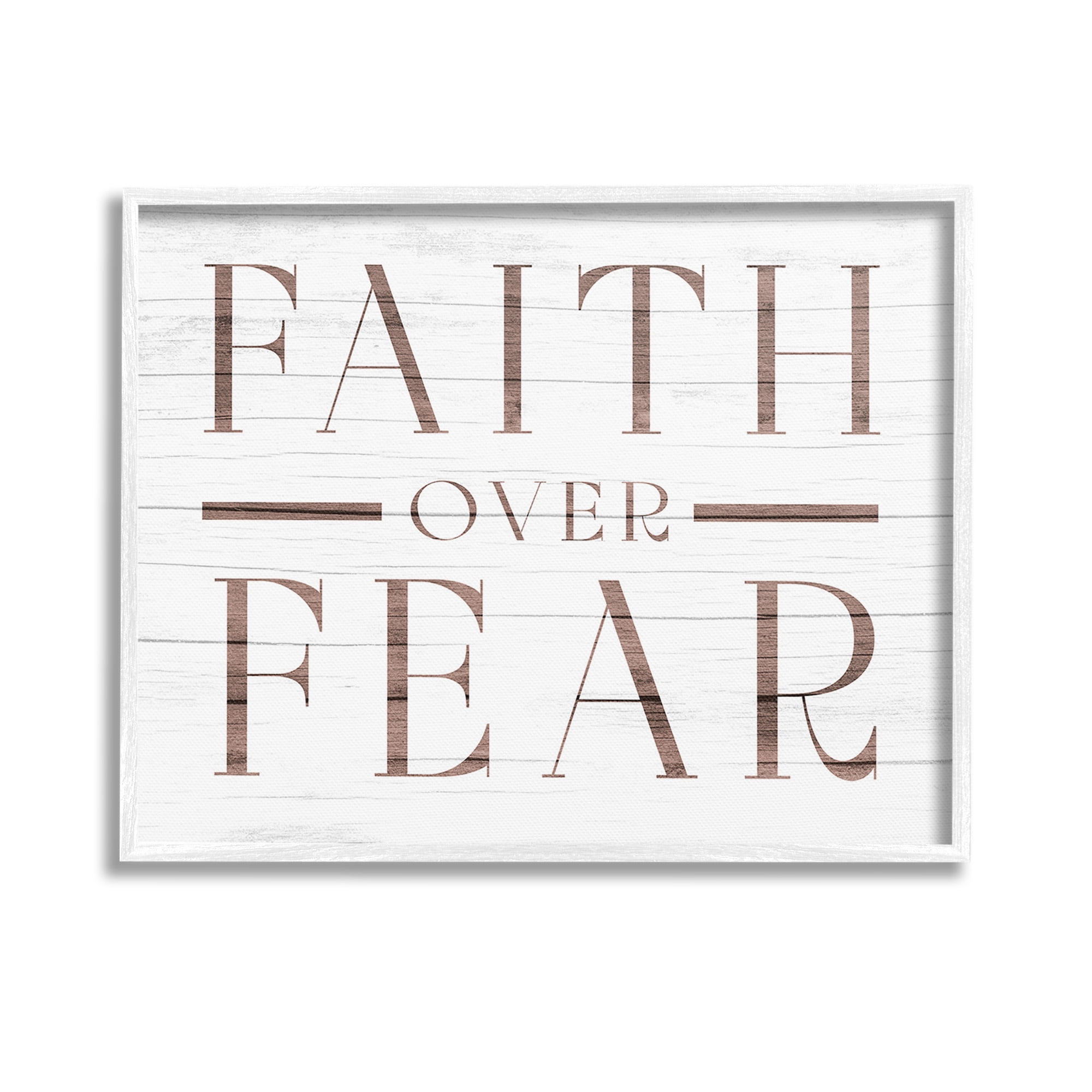 Stupell Industries Rustic Faith Over Fear Religious Painting White Framed Art Print Wall Art, 14 x 11