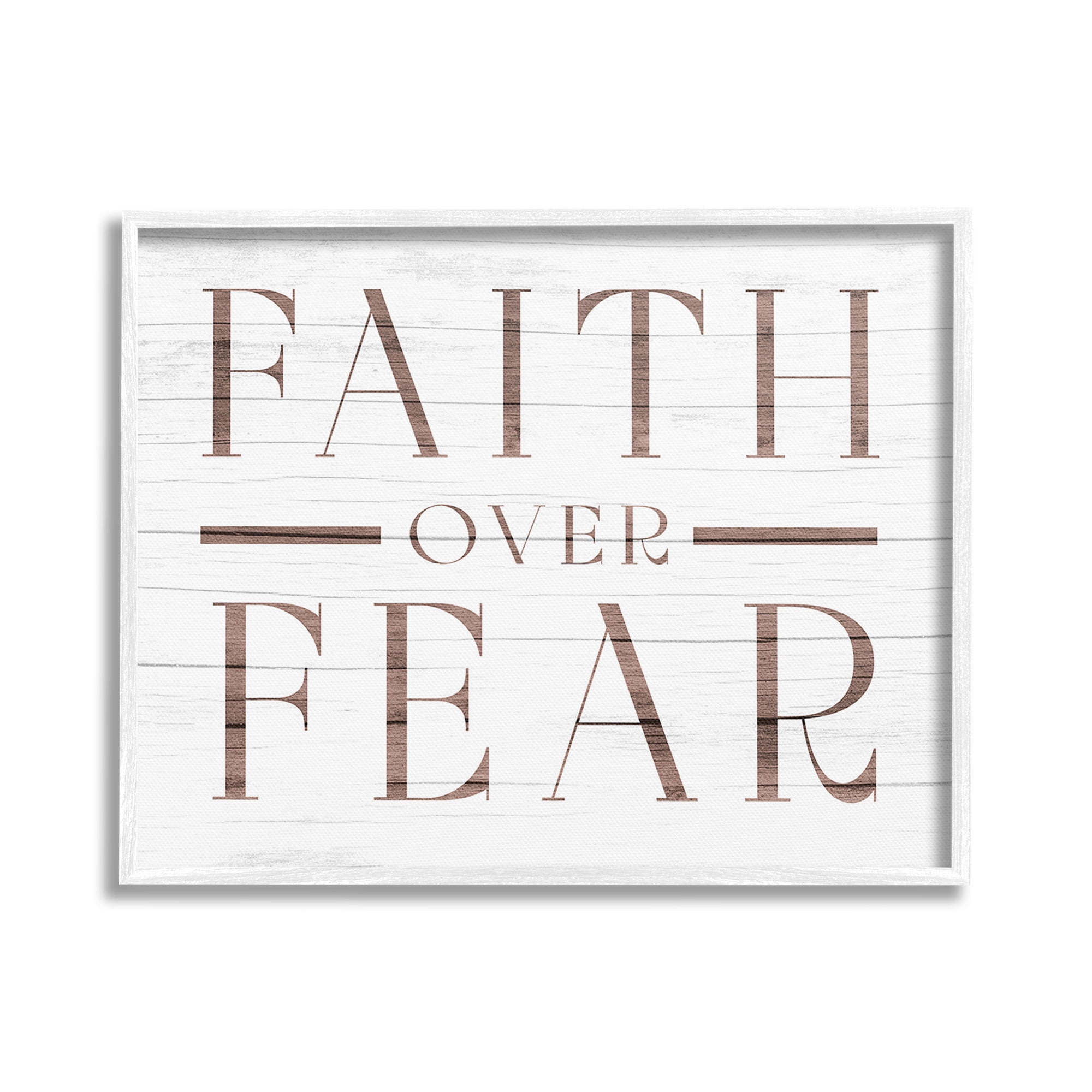 Stupell Industries Rustic Faith Over Fear Religious Painting White Framed Art Print Wall Art, 30 x 24