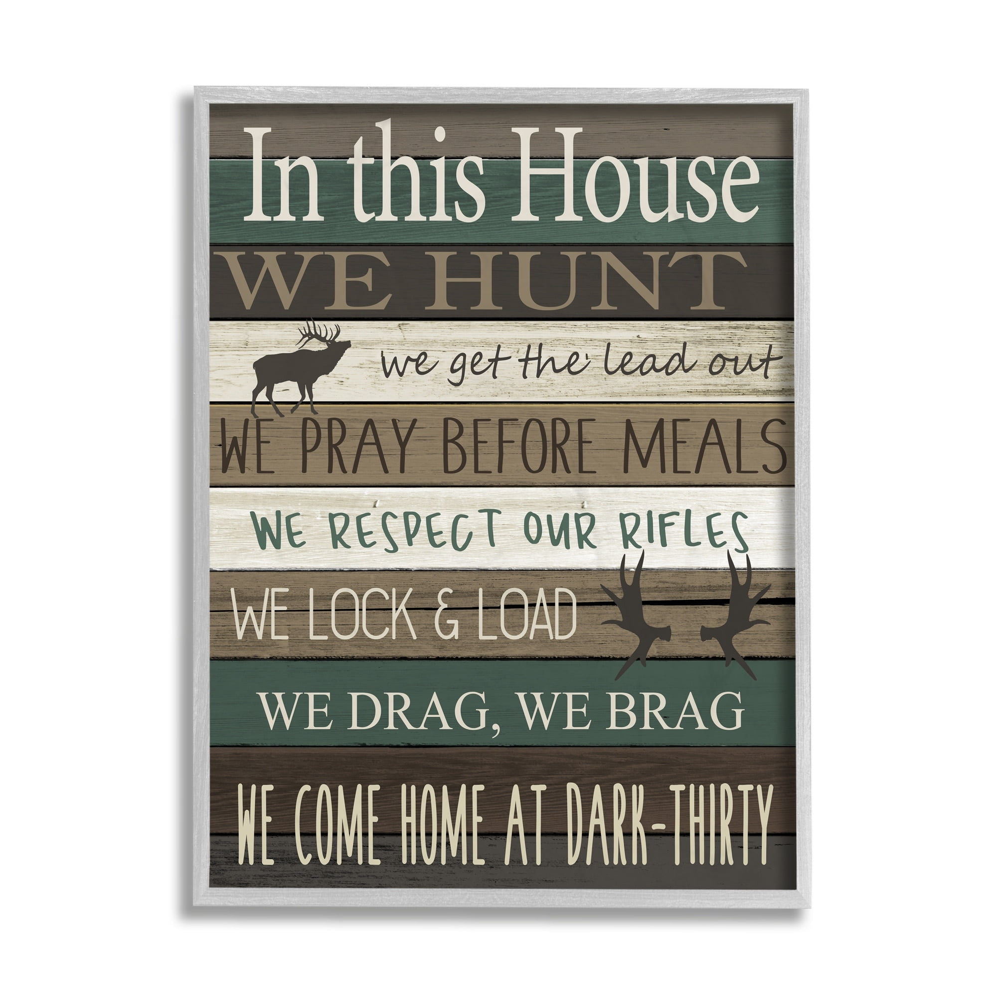 Stupell Industries Rustic Family House Rules Green Brown Tan Gray Framed by Kim Allen