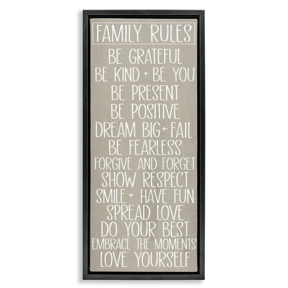 Stupell Industries Rustic Family Rules Typography Painting Black Floater Framed Art Print Wall Art, 11 x 25