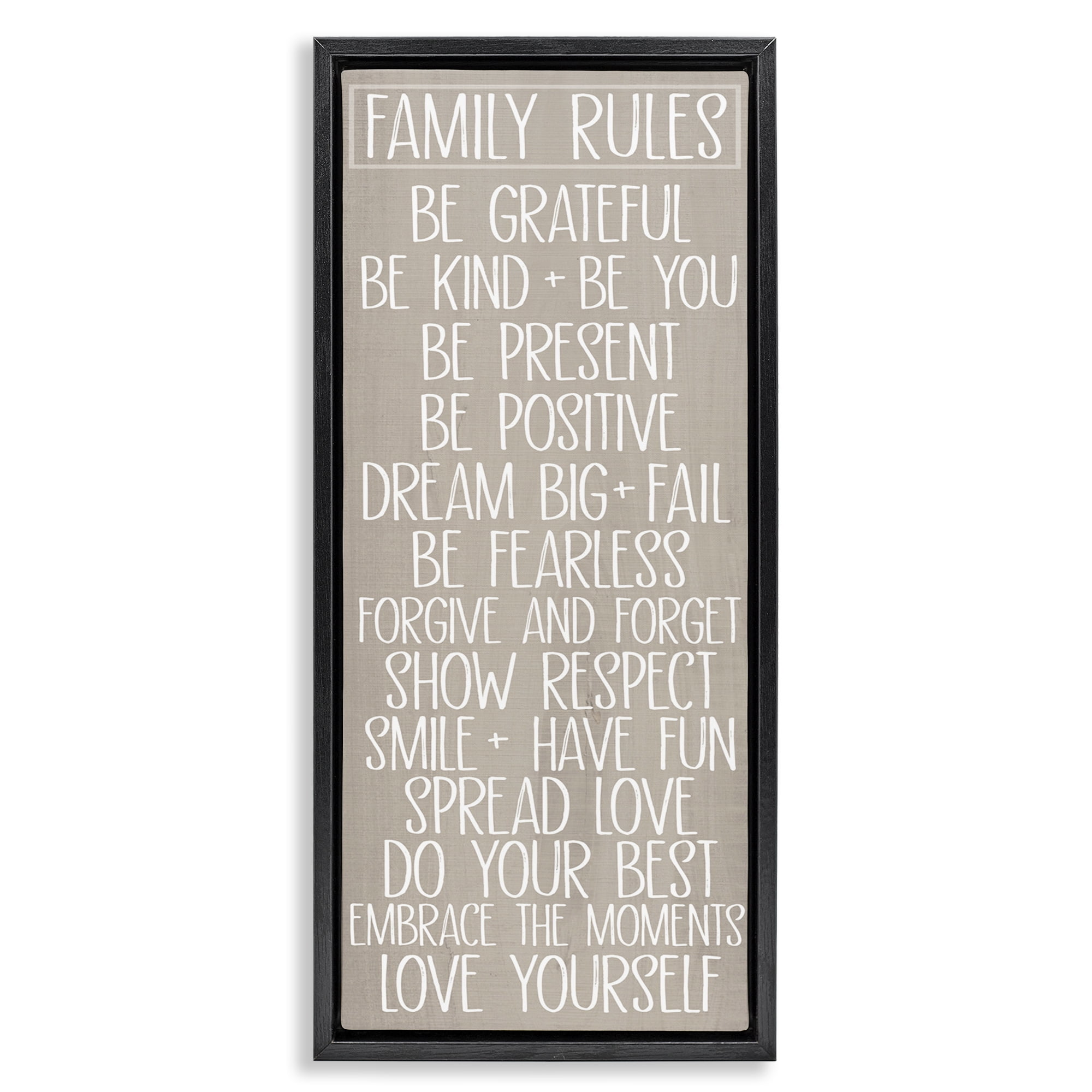 Stupell Industries Rustic Family Rules Typography Painting Black Floater Framed Art Print Wall Art, 15 x 31