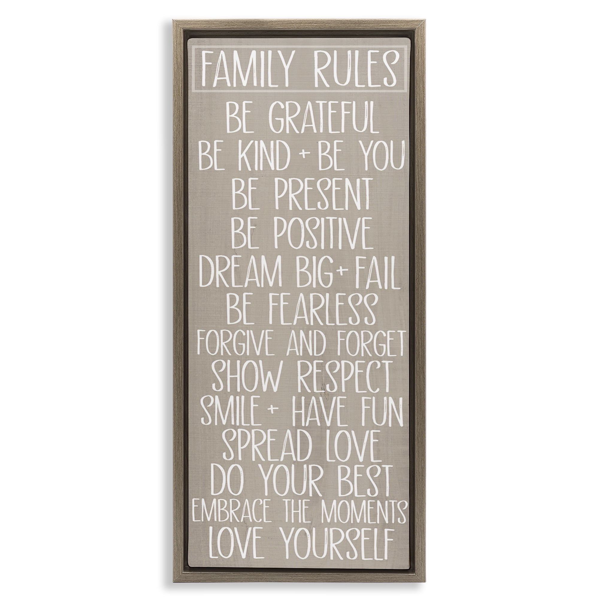 Stupell Industries Rustic Family Rules Typography Painting Brown Floater Framed Art Print Wall Art, 15 x 31