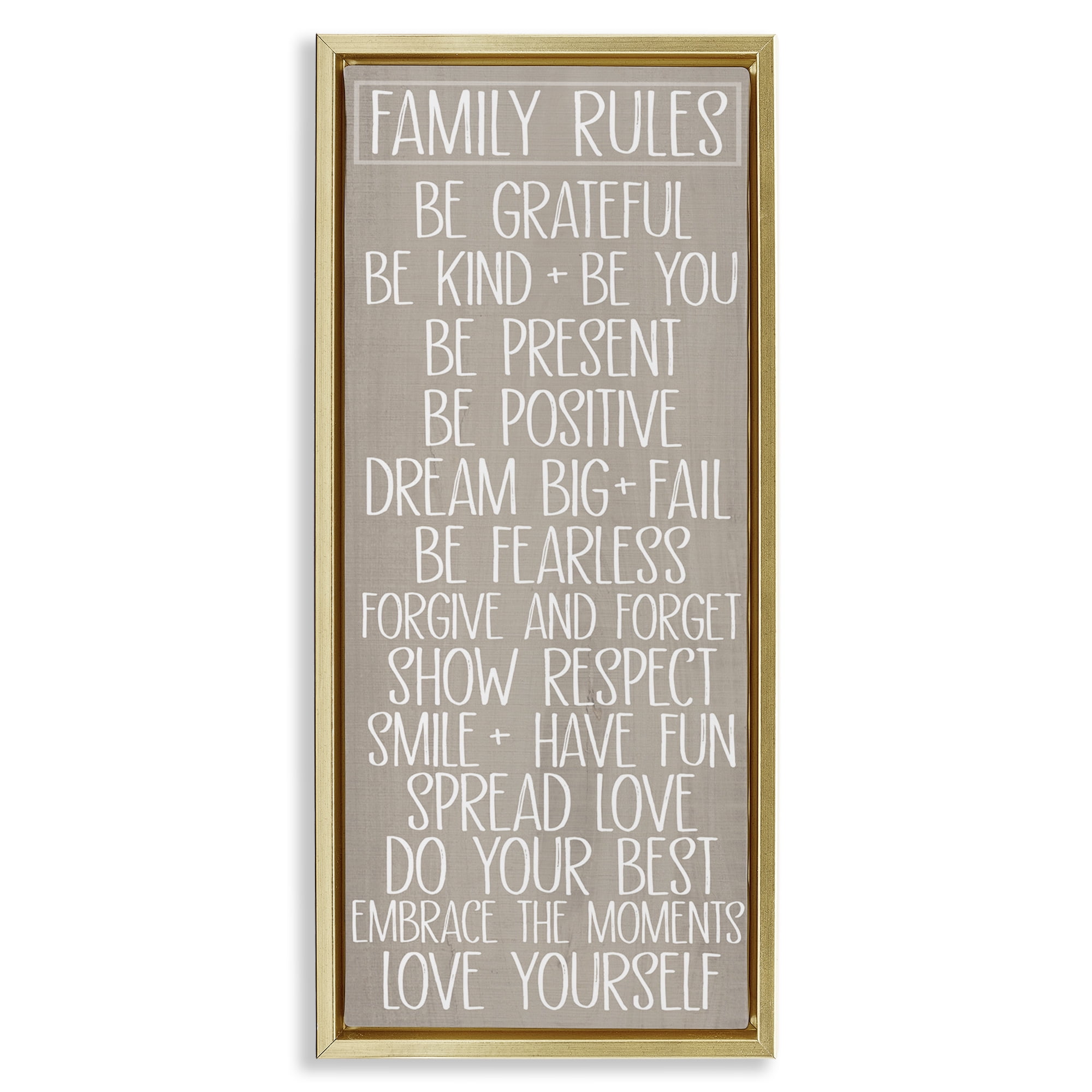 Stupell Industries Rustic Family Rules Typography Painting Gold Floater Framed Art Print Wall Art, 15 x 31