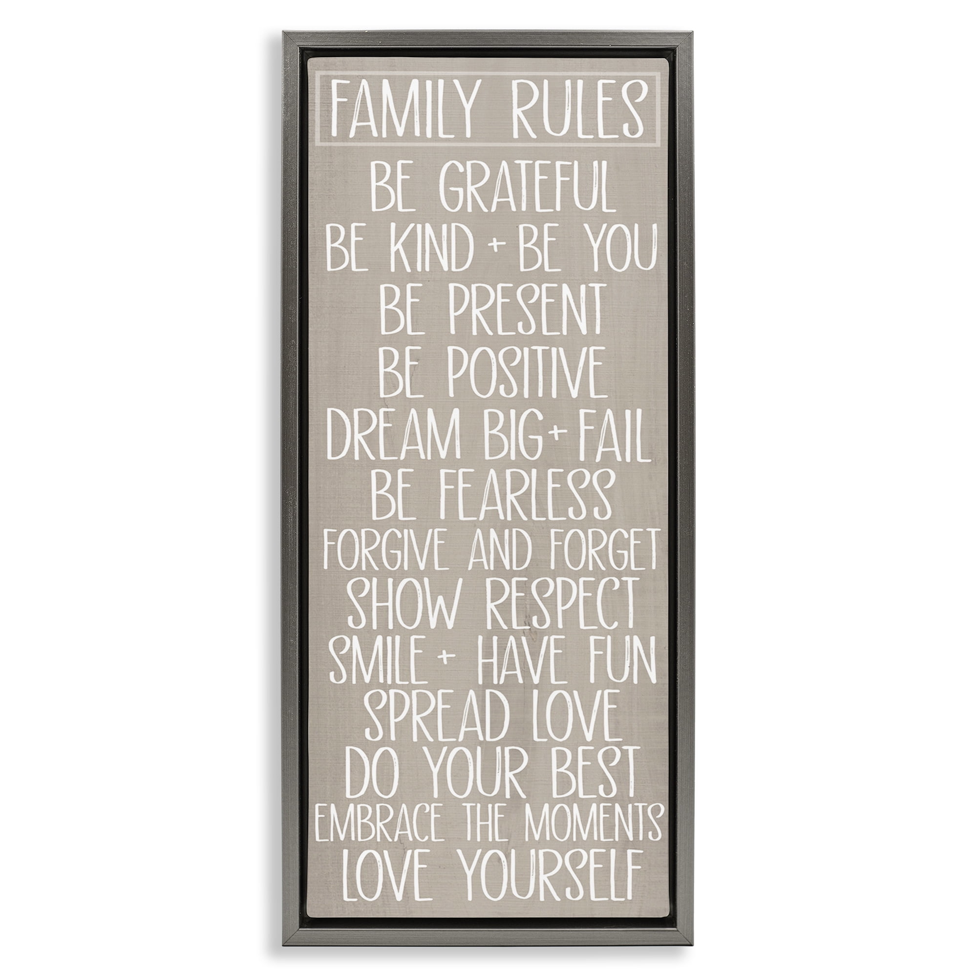 Stupell Industries Rustic Family Rules Typography Painting Gray Floater Framed Art Print Wall Art, 15 x 31