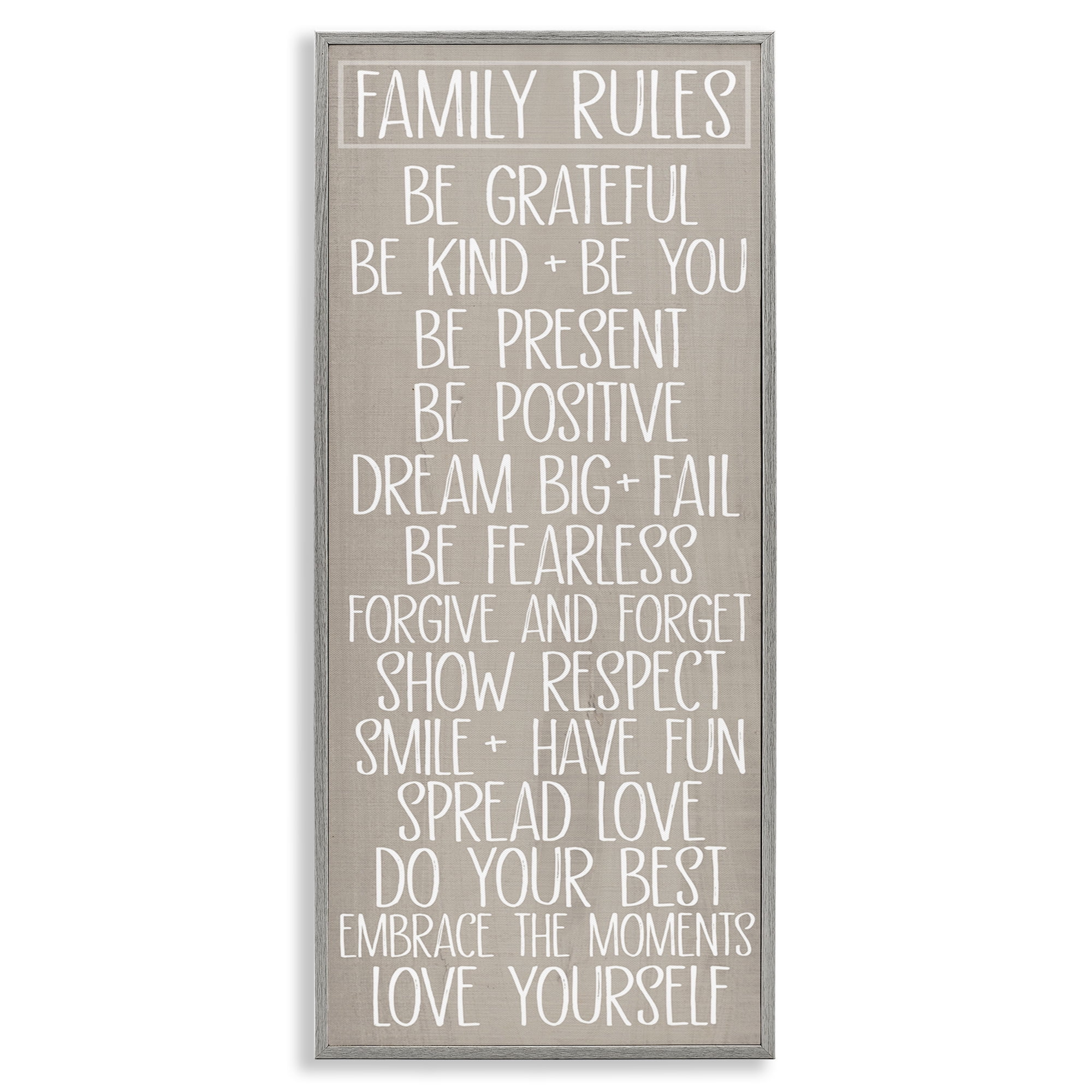 Stupell Industries Rustic Family Rules Typography Painting Gray Framed Art Print Wall Art, 10 x 24