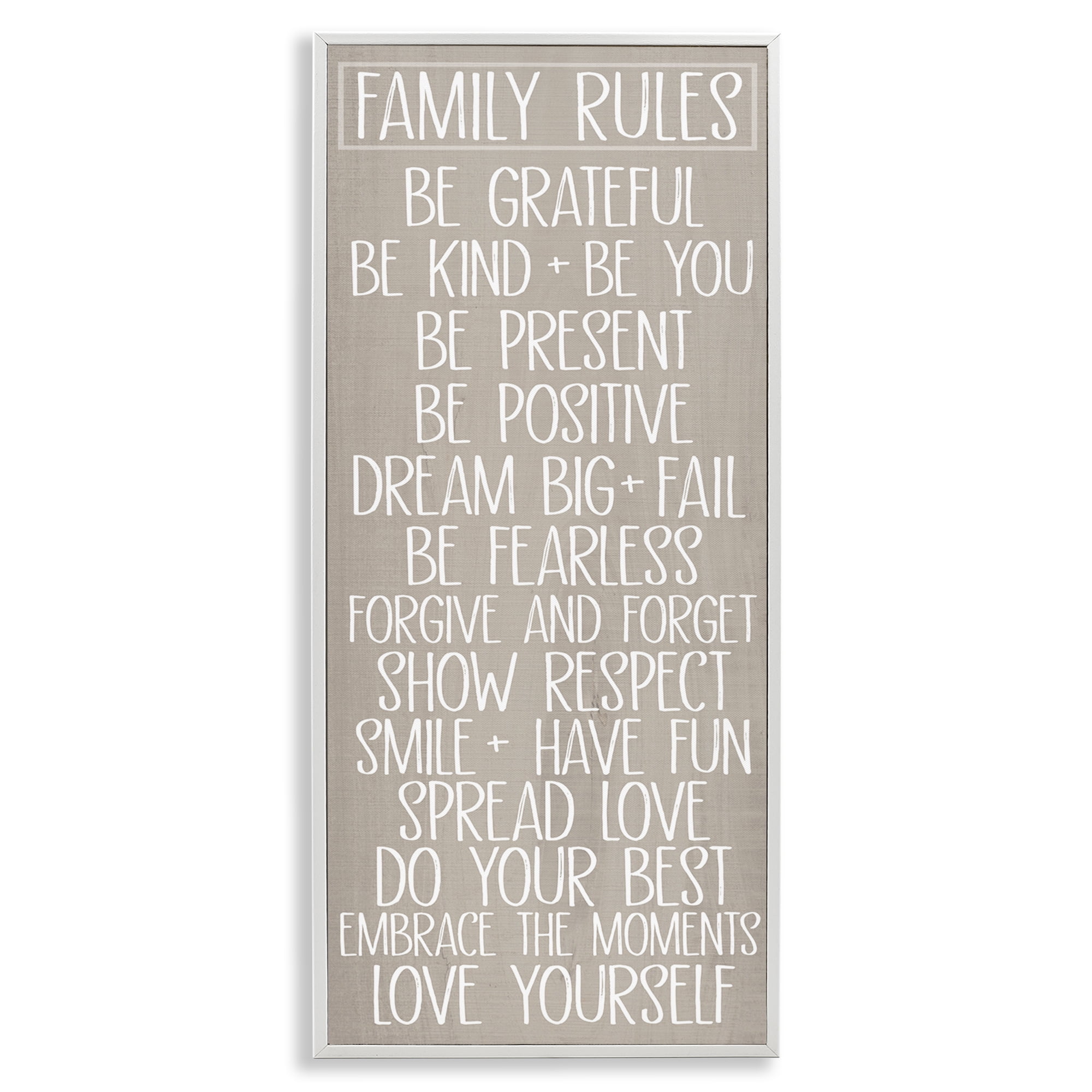 Stupell Industries Rustic Family Rules Typography Painting White Framed Art Print Wall Art, 10 x 24