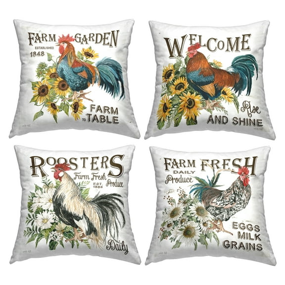 Stupell Industries Rustic Farm Fresh Produce Square Decorative Printed Throw Pillow, 18 x 18, Set of 4