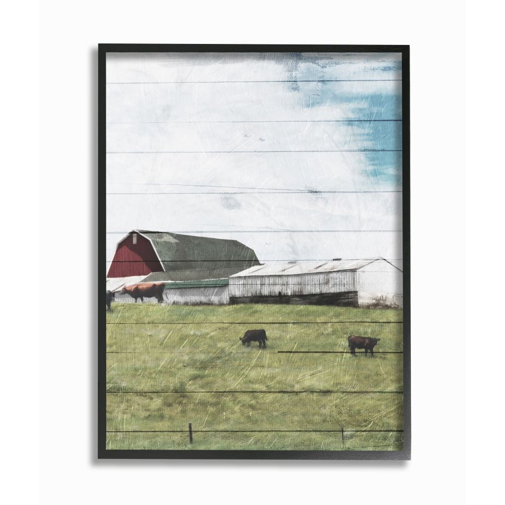 Stupell Industries Rustic Farm Landscape Wood Textured Painting Framed Giclee Texturized Art by Milli Villa