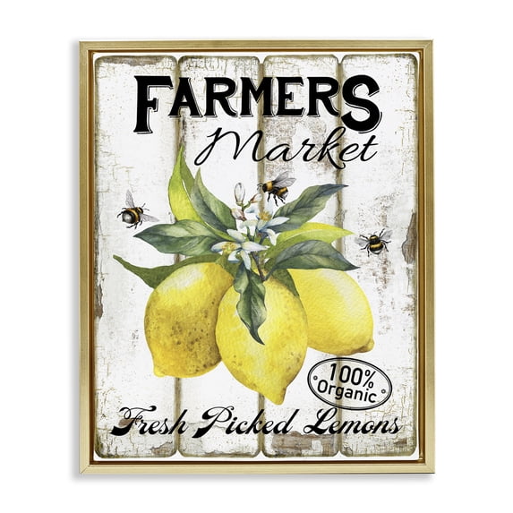 Stupell Industries Traditional Rustic Farm Market Lemons Gold Floating Frame Canvas Art, 17 x 21, by Creatif Belle