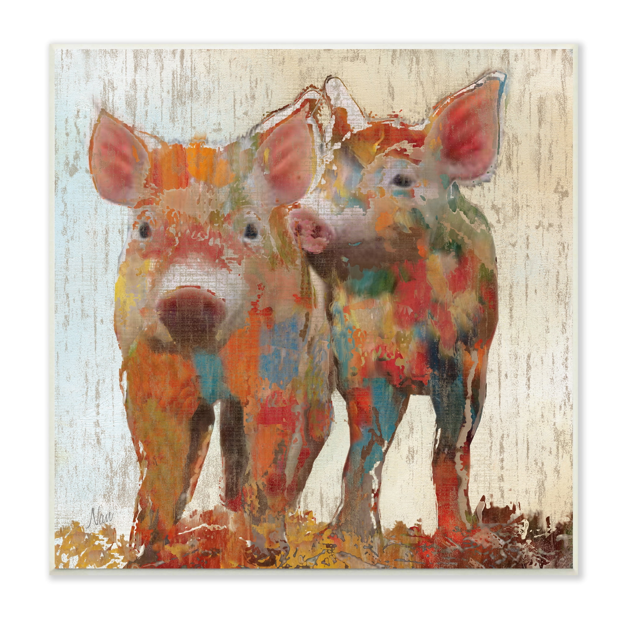 Stupell Industries Rustic Farm Pigs Abstract Contemporary Patchwork Pattern, 12 x 12, Design by Nan