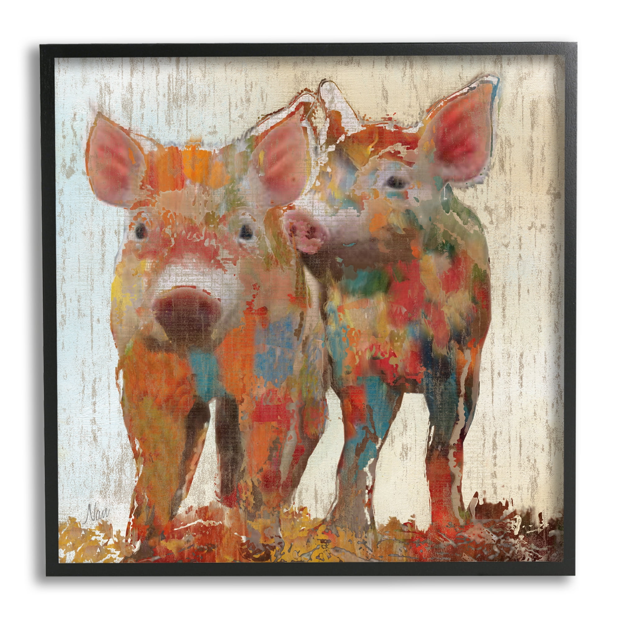 Stupell Industries Rustic Farm Pigs Abstract Contemporary Patchwork Pattern, 12 x 12, Design by Nan