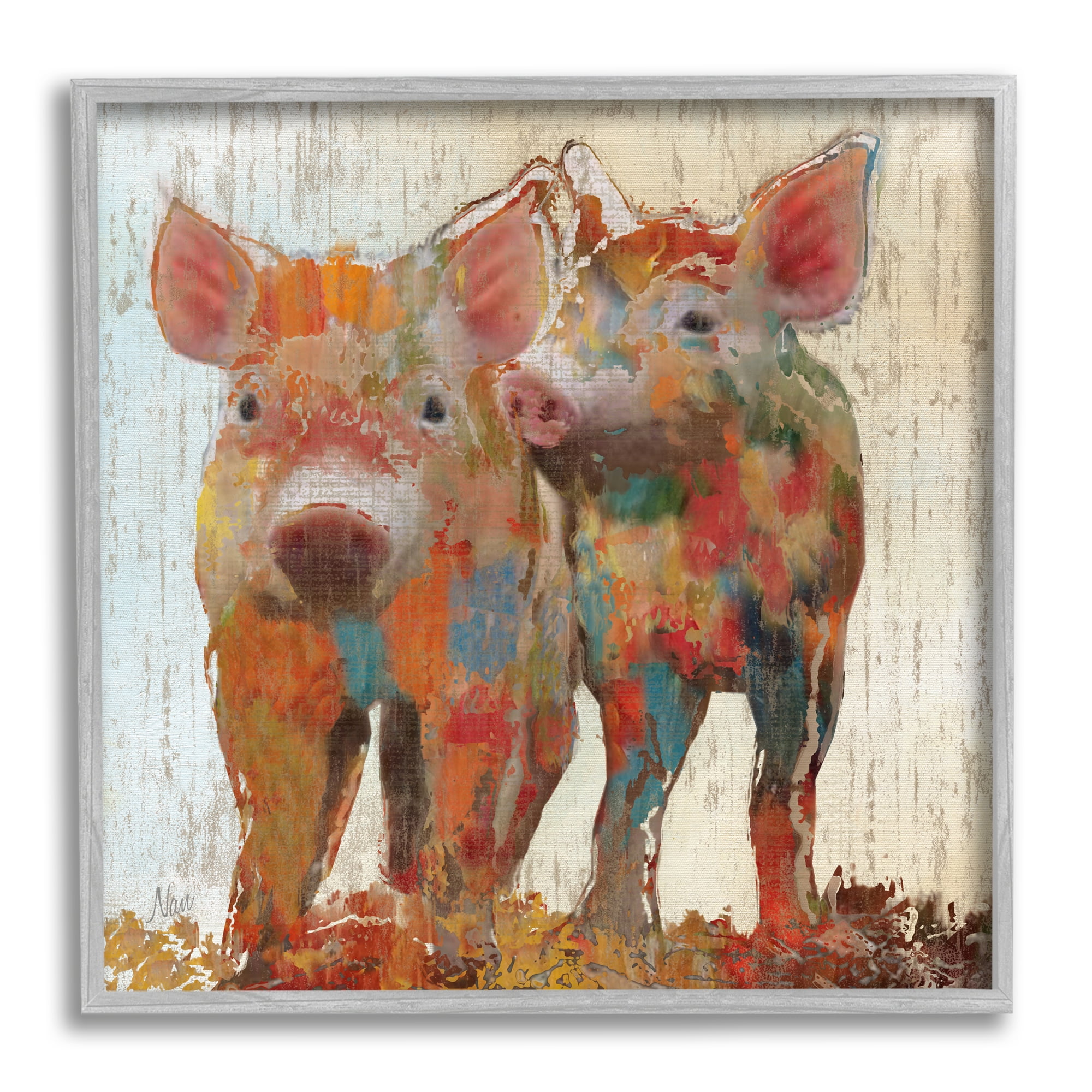 Stupell Industries Rustic Farm Pigs Abstract Contemporary Patchwork Pattern, 12 x 12, Design by Nan