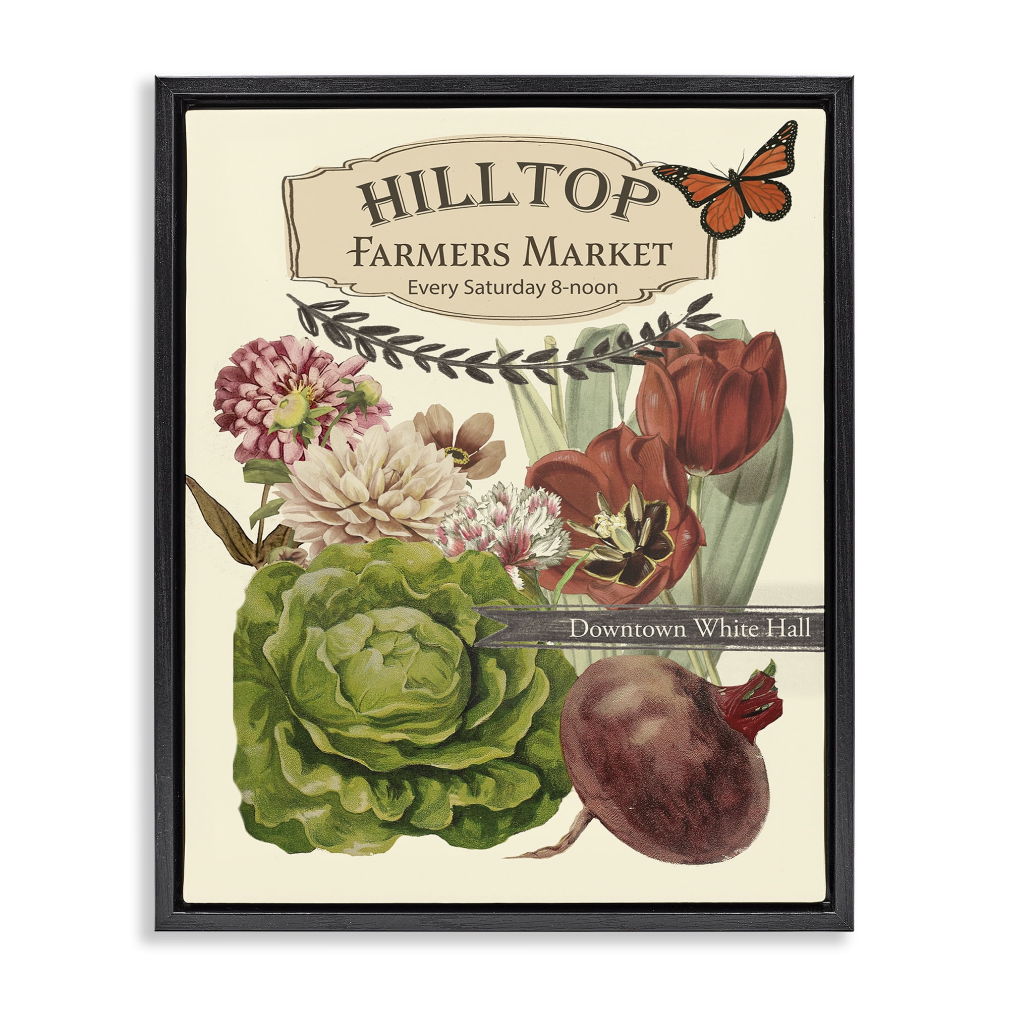 Stupell Industries Rustic Farmers Market Goods Plants & Flowers Painting Black Floater Framed Canvas Art Print Wall Art, 25 x 31