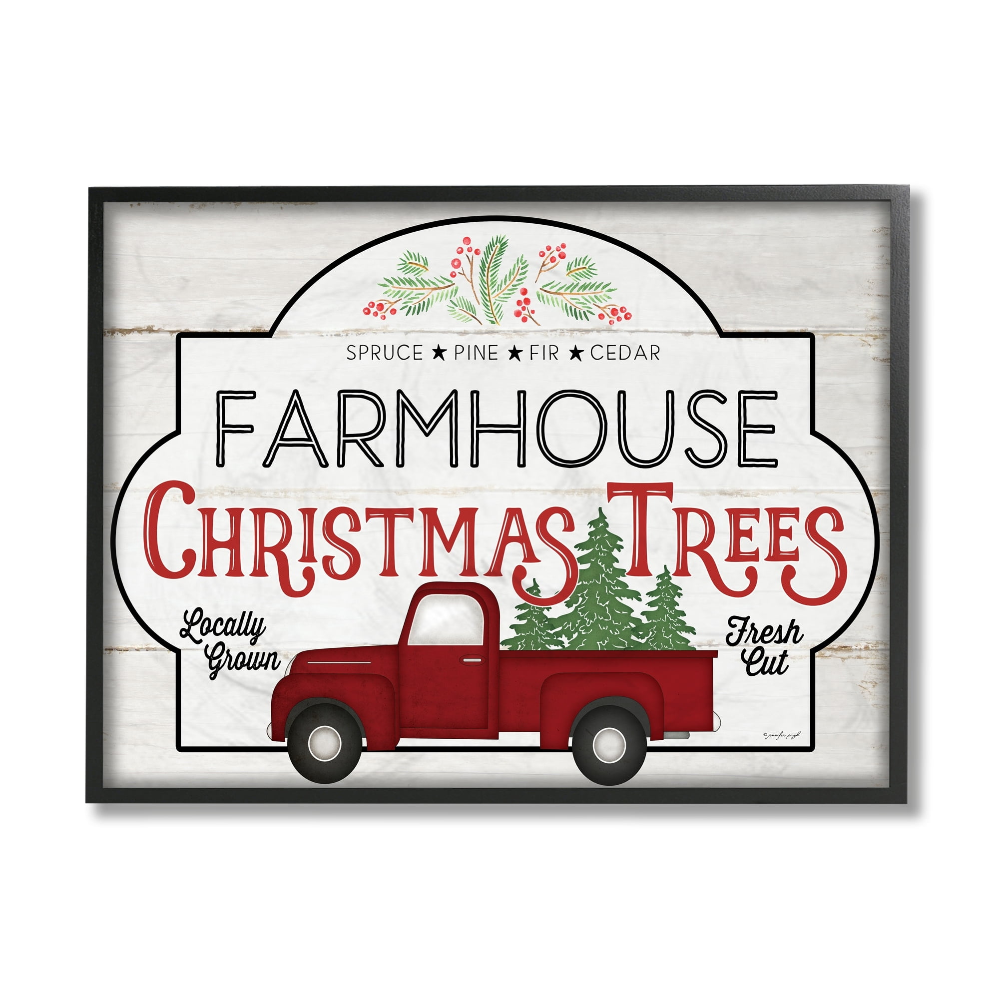 Stupell Industries Rustic Farmhouse Christmas Tree Vintage Sign Black Framed Design by Jennifer Pugh
