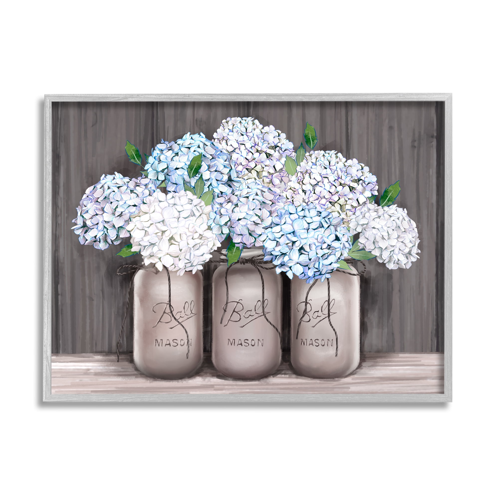 Stupell Industries Rustic Farmhouse Hydrangea Blossoms Mason Jar Planter, 20 x 16, Design by Ziwei Li