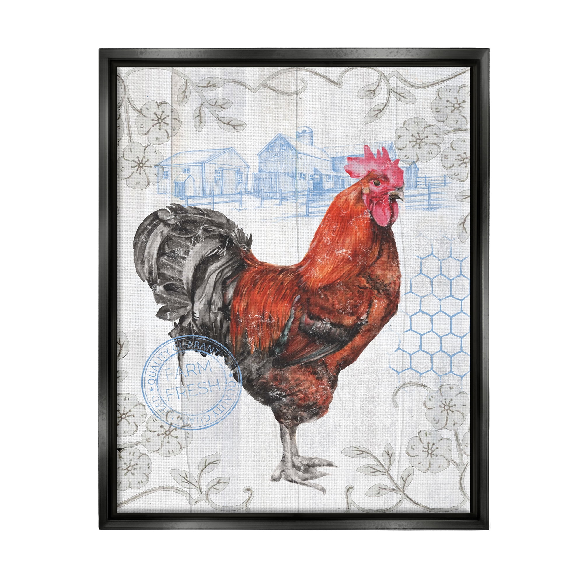 Stupell Industries Rustic Farmhouse Rooster Animals & Insects Painting Black Floater Framed Canvas Art Print Wall Art, 25 x 31