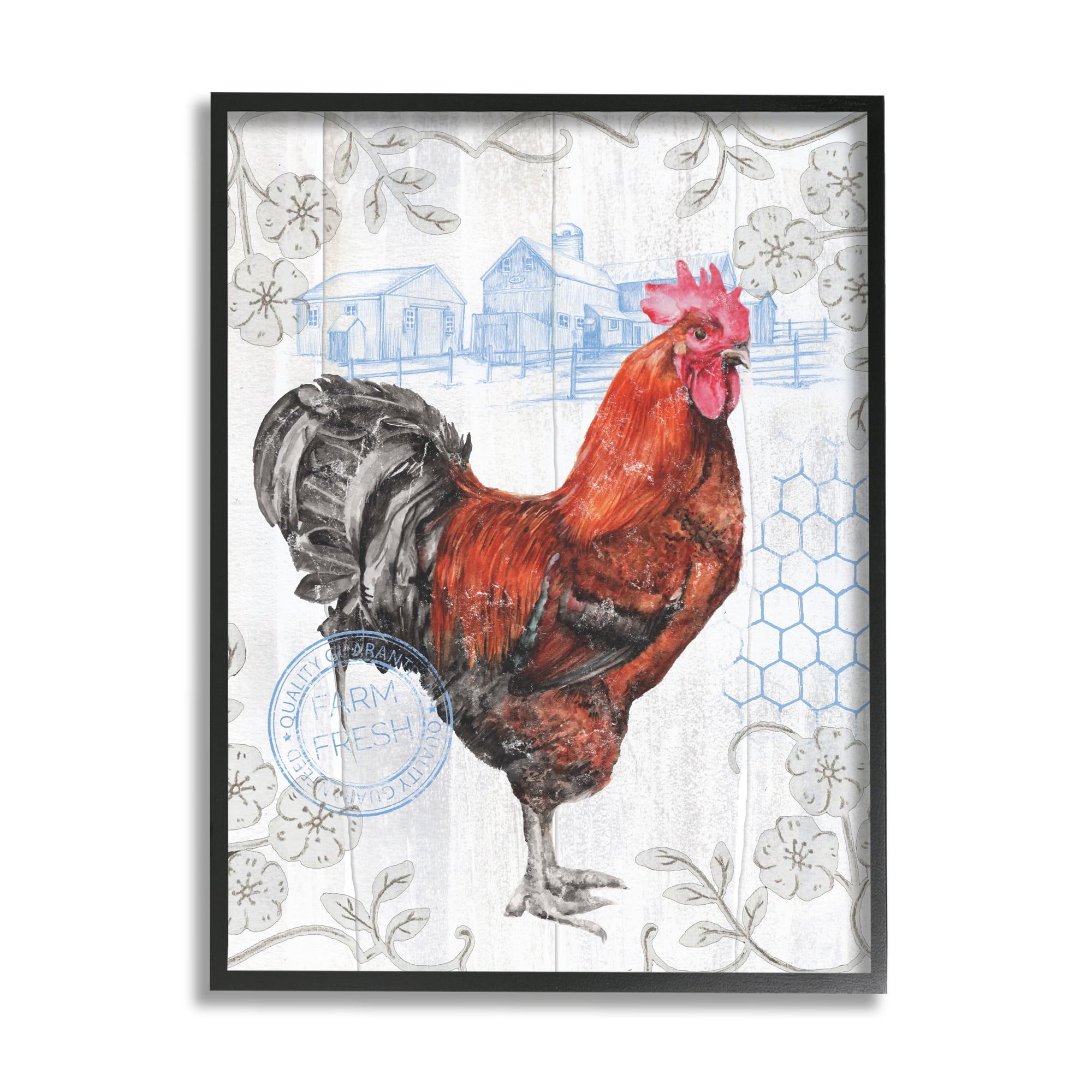 Stupell Industries Rustic Farmhouse Rooster Animals & Insects Painting Black Framed Art Print Wall Art, 16 x 20