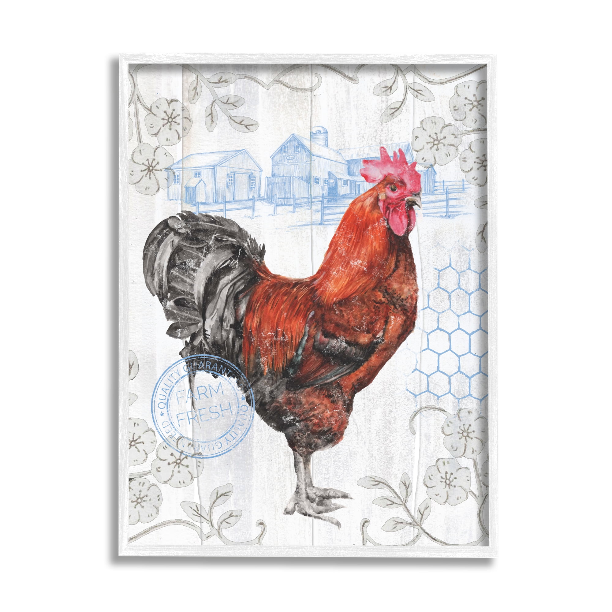 Stupell Industries Rustic Farmhouse Rooster Animals & Insects Painting White Framed Art Print Wall Art, 11 x 14