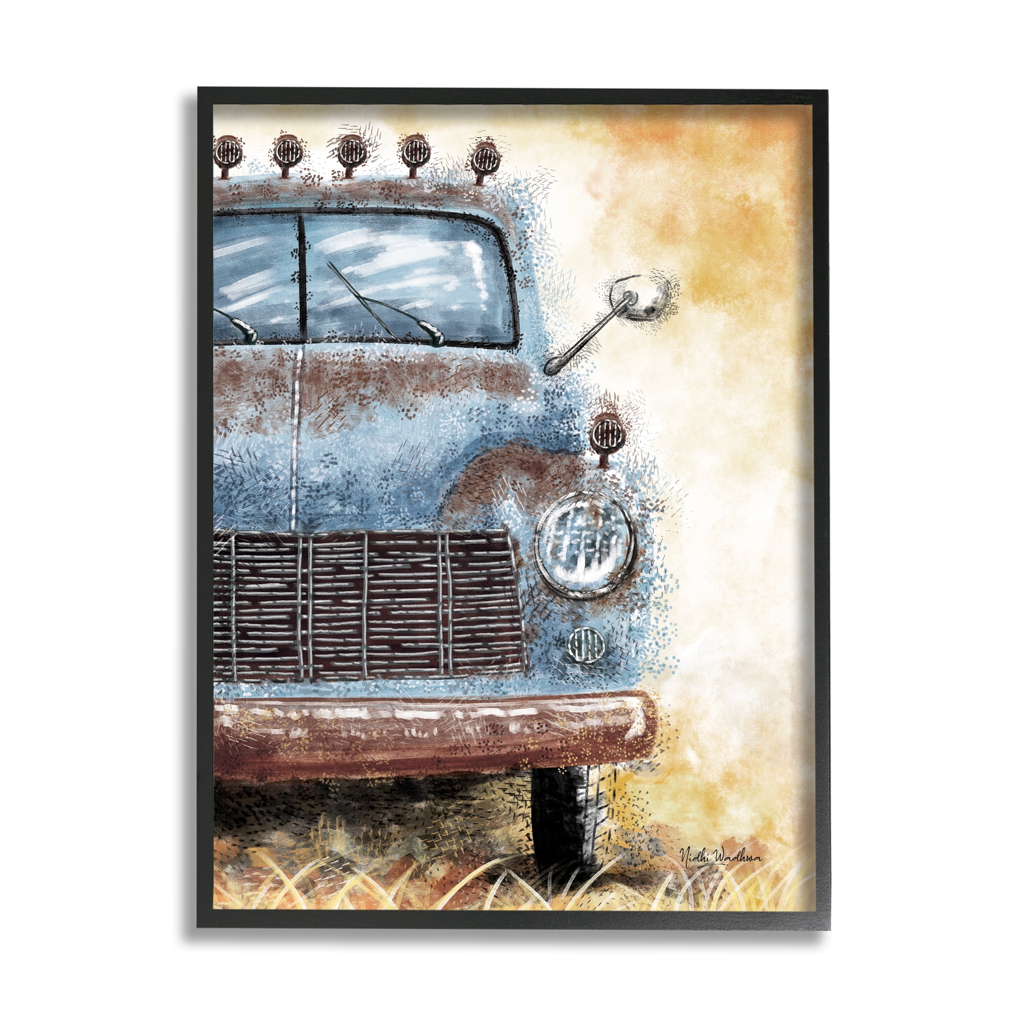 Stupell Industries Rustic Farmhouse Truck Transportation Painting Black Framed Art Print Wall Art, 24 x 30