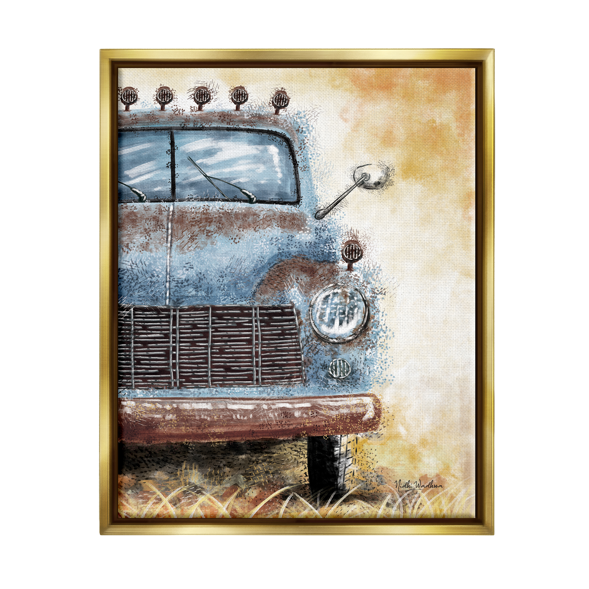 Stupell Industries Rustic Farmhouse Truck Transportation Painting Gold Floater Framed Art Print Wall Art, 25 x 31