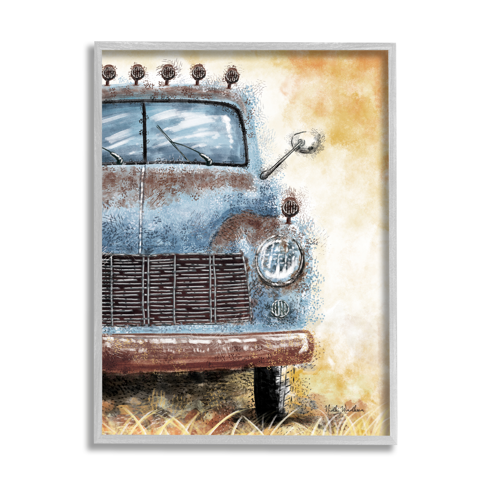 Stupell Industries Rustic Farmhouse Truck Transportation Painting Gray Framed Art Print Wall Art, 11 x 14