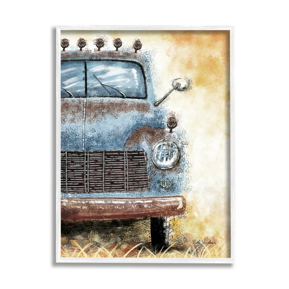 Stupell Industries Rustic Farmhouse Truck Transportation Painting White Framed Art Print Wall Art, 11 x 14
