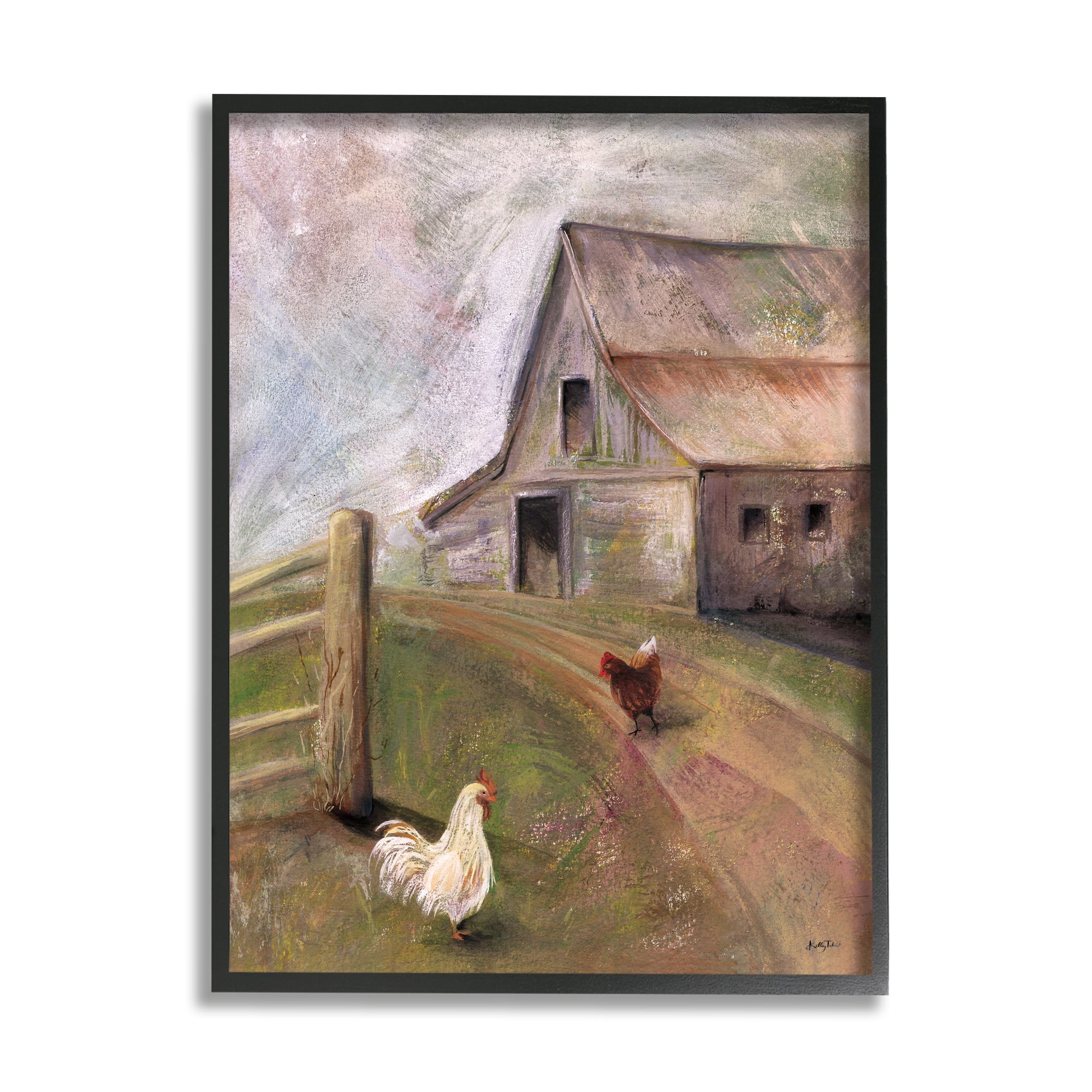 Stupell Industries Rustic Farmland Chickens Roaming Country Road Barn, 11 x 14, Design by Kelley Talent