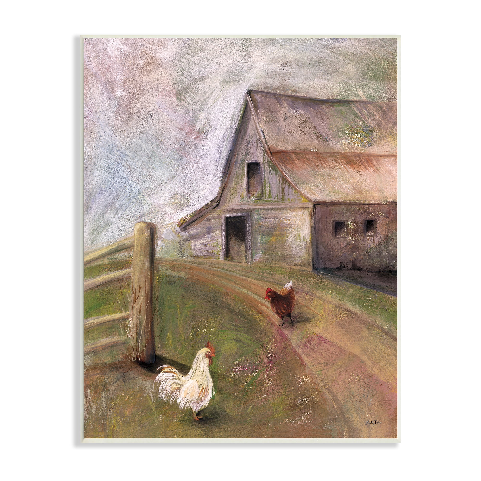 Stupell Industries Rustic Farmland Chickens Roaming Country Road Barn, 13 x 19, Design by Kelley Talent