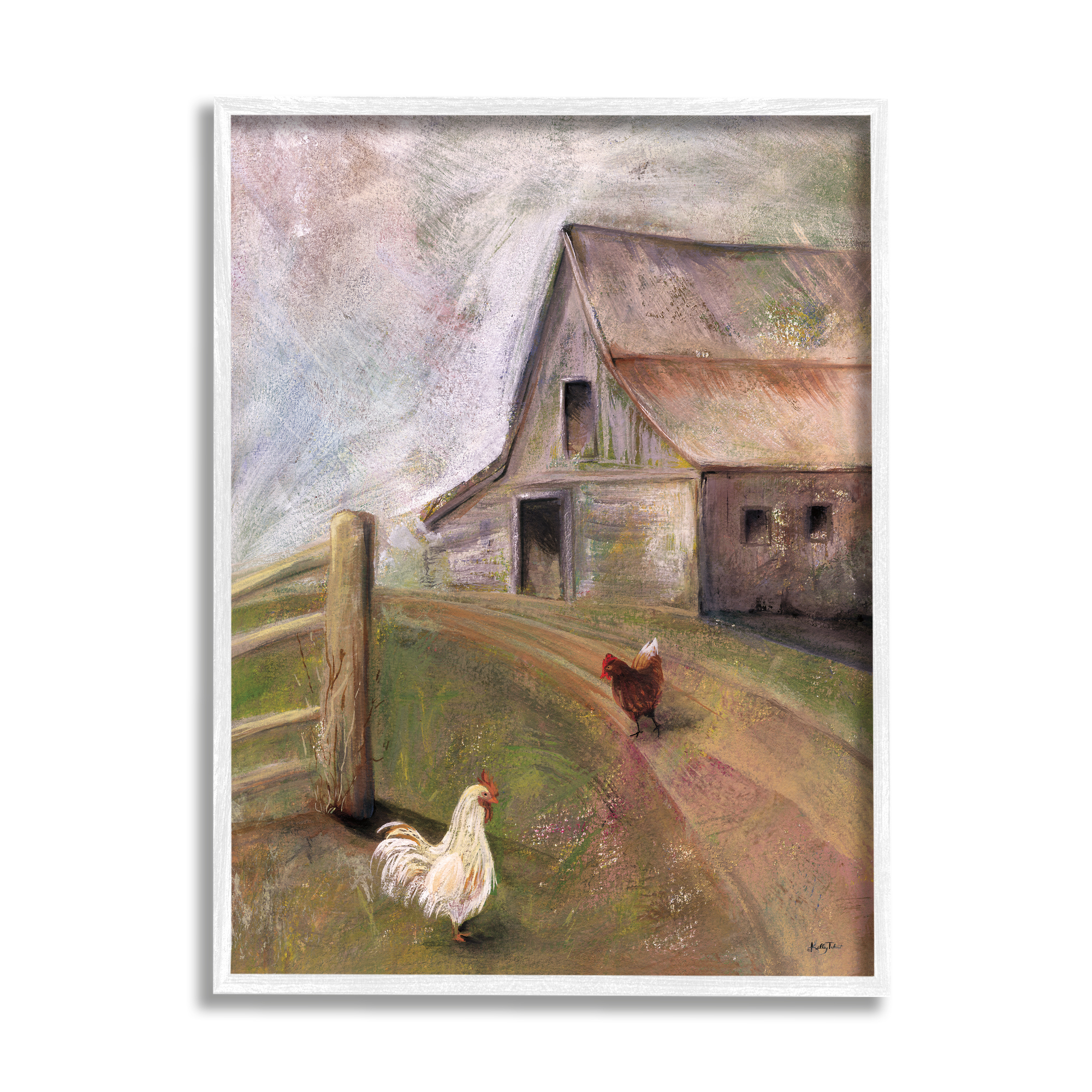 Stupell Industries Rustic Farmland Chickens Roaming Country Road Barn, 16 x 20, Design by Kelley Talent