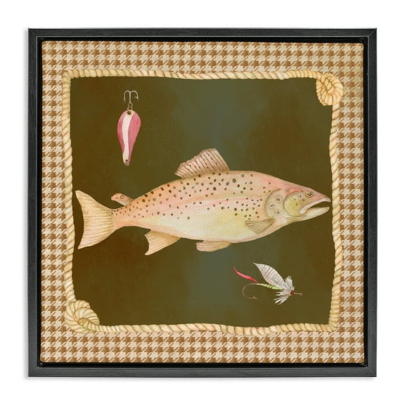 Stupell Industries Rustic Fishing Life Black Framed Floater Canvas Wall Art design by Lee Ann Sanders, 18 x 18