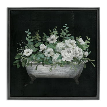 Stupell Industries Rustic Floral Bathtub Typography Painting Black Floater Framed Canvas Art Print Wall Art, 18 x 18