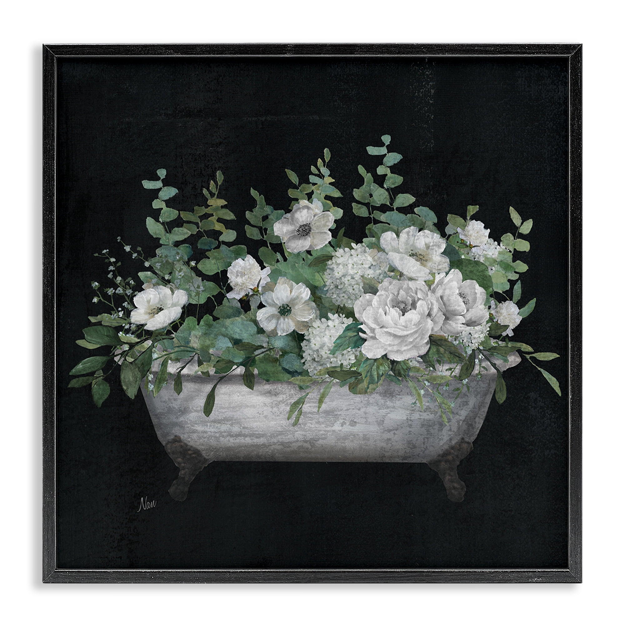 Stupell Industries Rustic Floral Bathtub Typography Painting Black Framed Art Print Wall Art, 17 x 17