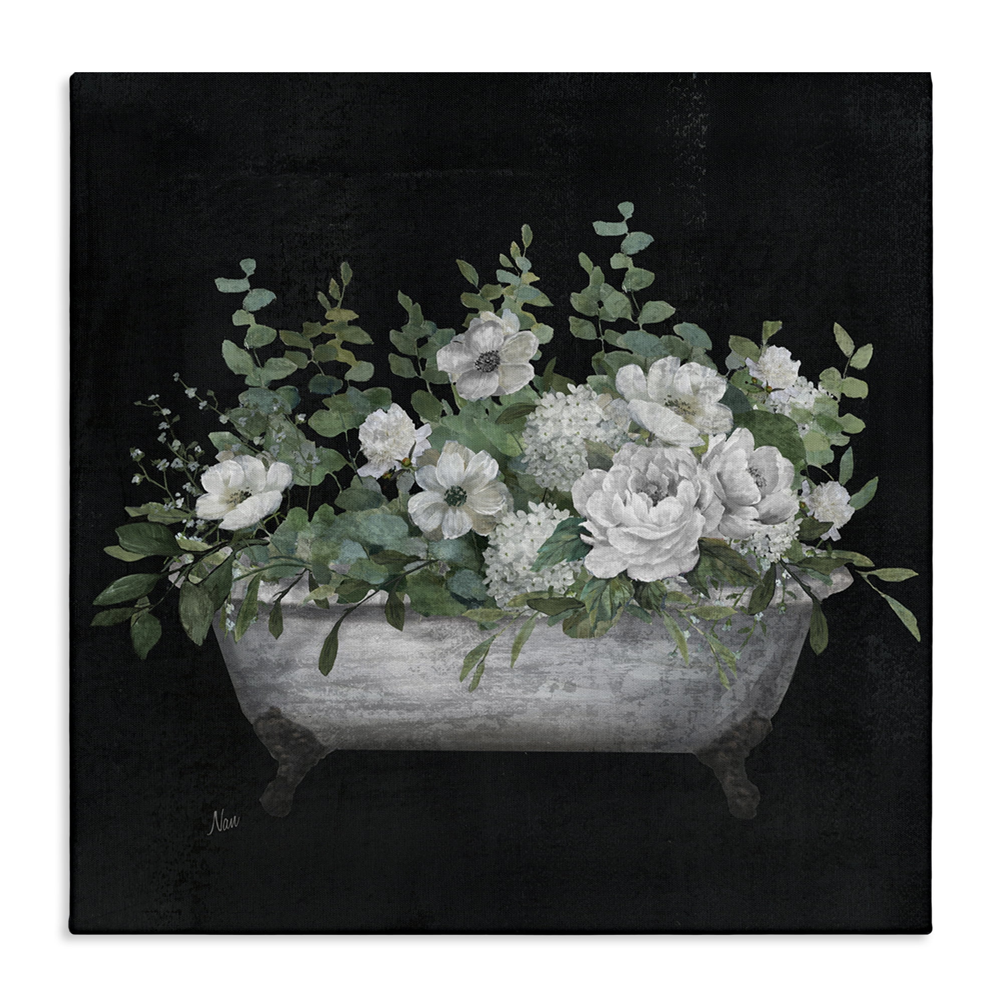 Stupell Industries Rustic Floral Bathtub Typography Painting Gallery Wrapped Canvas Art Print Wall Art, 36 x 36