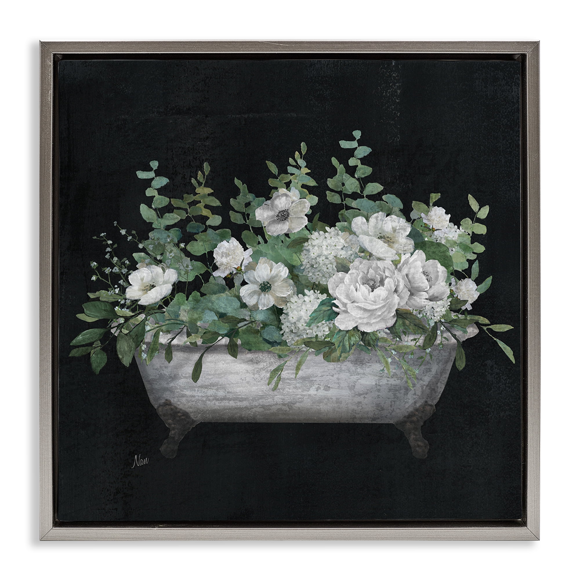Stupell Industries Rustic Floral Bathtub Typography Painting Gray Floater Framed Canvas Art Print Wall Art, 25 x 25