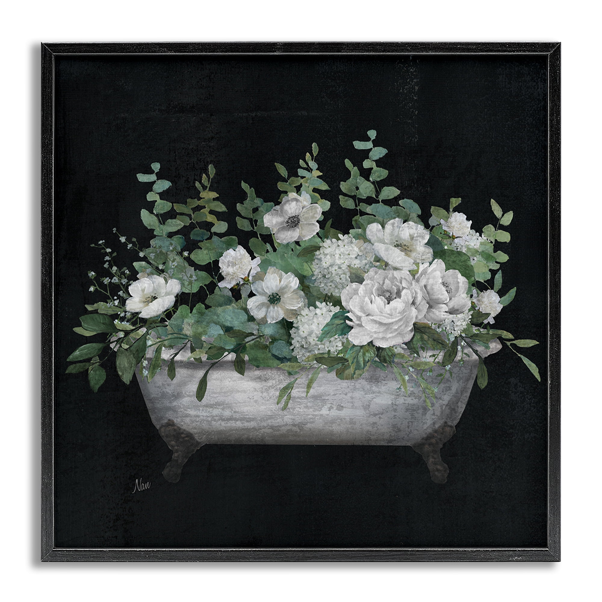 Stupell Industries Rustic Floral Bathtub Typography Painting Gray Framed Art Print Wall Art, 17 x 17