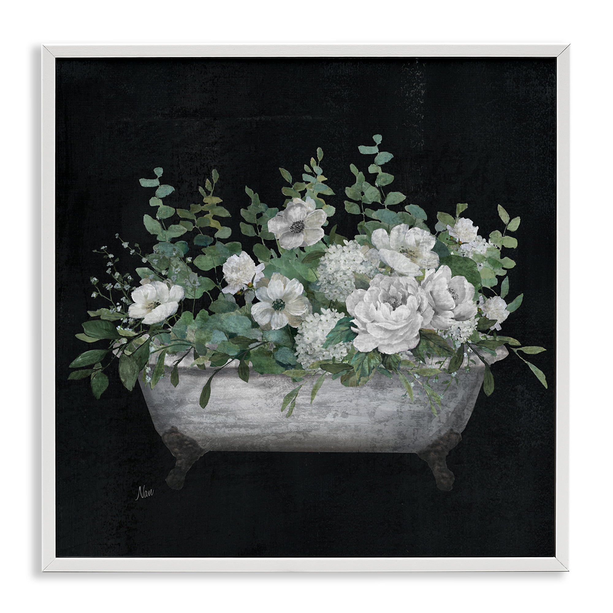 Stupell Industries Rustic Floral Bathtub Typography Painting White Framed Art Print Wall Art, 12 x 12